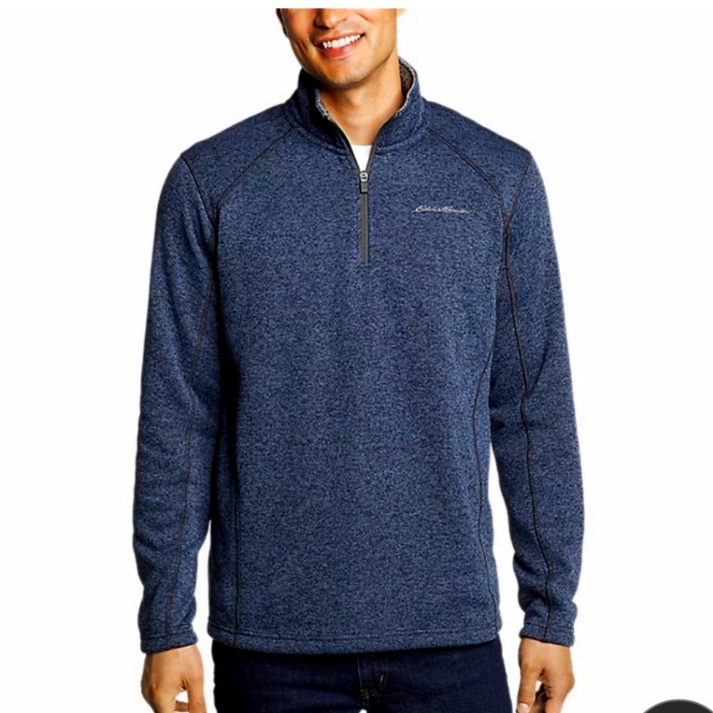 Eddie Bauer Men's Half Zip Navy Heather Radiator Fleece Pullover Sweater - Large
